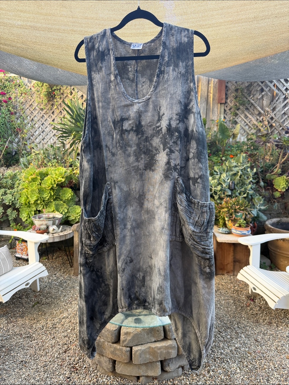 Oh My Gauze! Washed Gray Asymmetrical Tie-Dye Pocket Dress